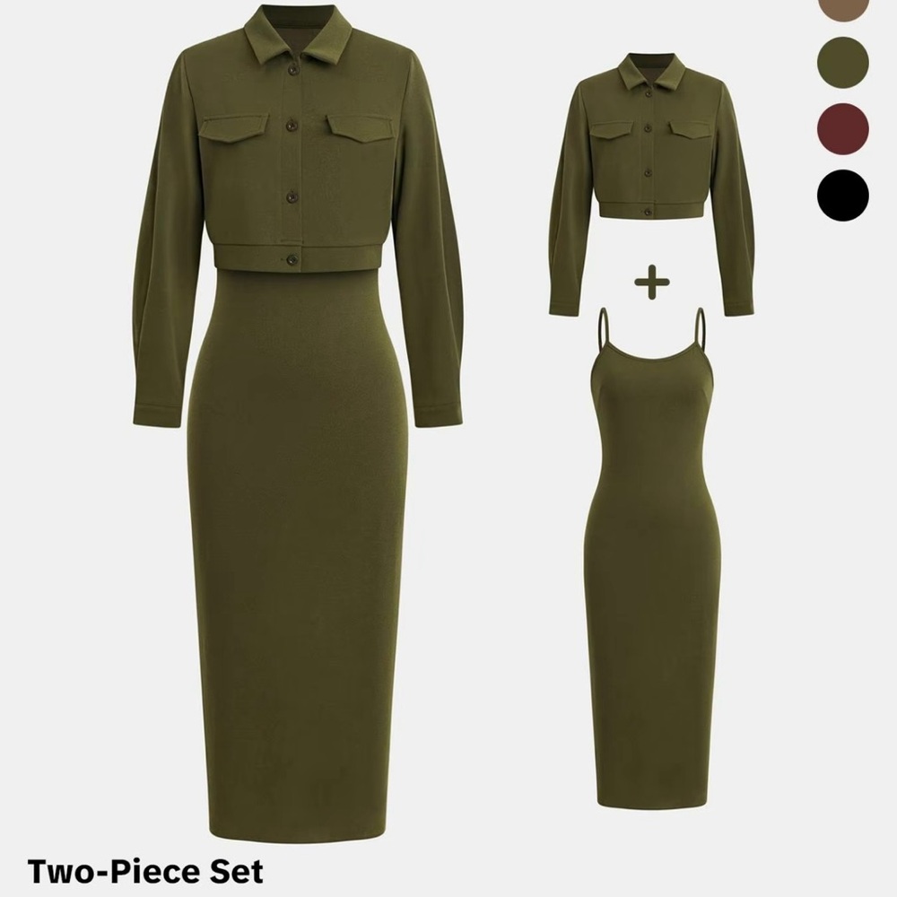 Olive Green Two-Piece Dress Set